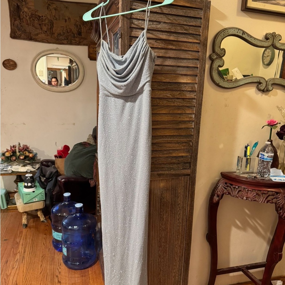 Elegant Silver Evening Gown